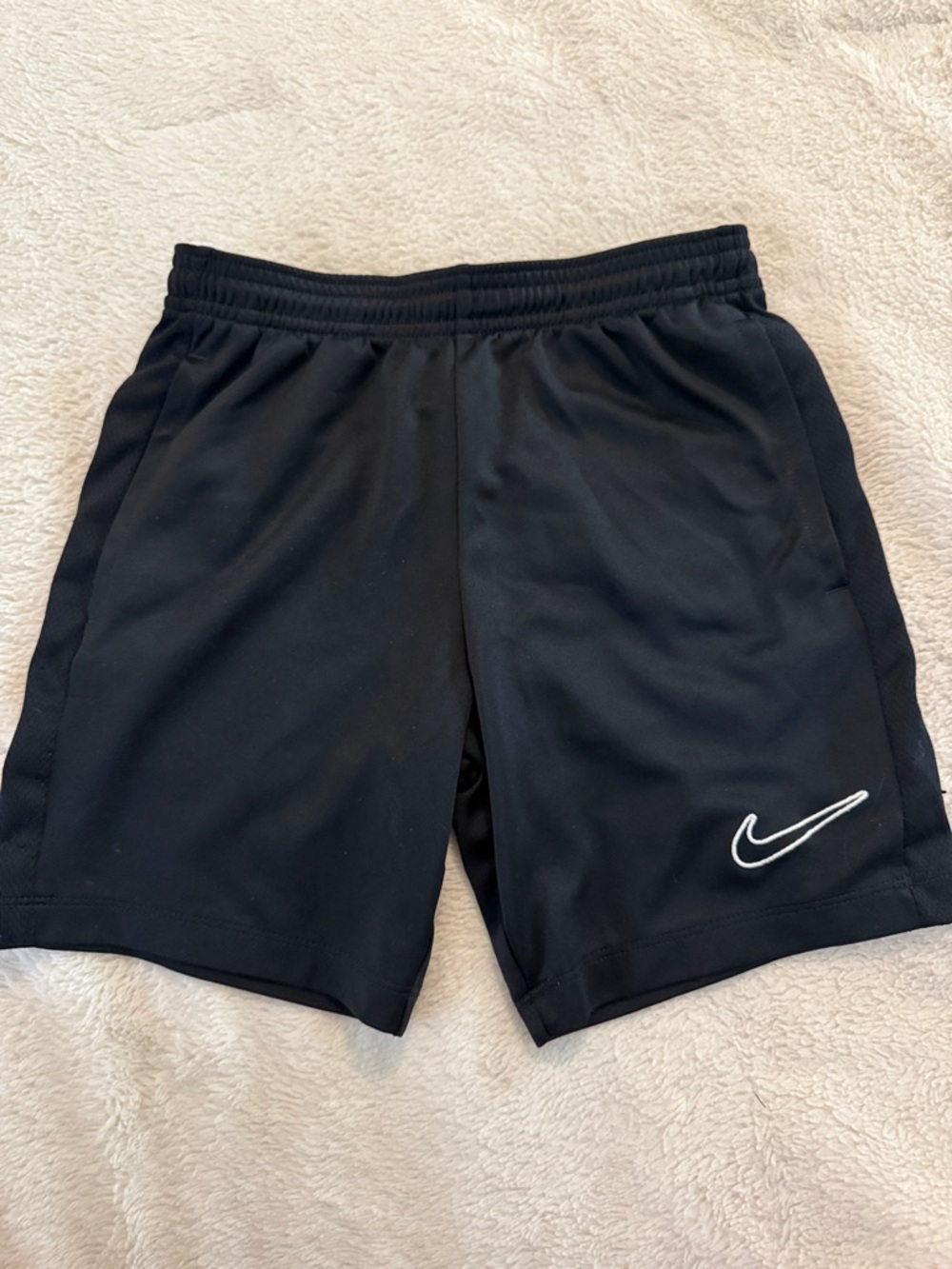 Boys Nike Black Athletic Shorts with White Swoosh, size Small
